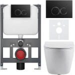 Cerano - Komplett WC szett Basic/Cesso - fényes fehér - WC nyomógomb Dualo/Fekete - fali - alacsony modul - falsík előtti beépítés - 49x36 cm (CER-8050BD85979)