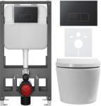 Cerano - Fali WC bidével Cronus Premium - fényes fehér - Prime/Modulo nyomógomb, fekete - szabadon álló - falsík előtti beépítés/gipszkarton -… (CER-8050BD86502)