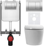 Cerano - Fali WC bidével Basic/Cronus Pro - fényes fehér - WC nyomógomb Maxio/Silver - fali szereléshez - 59, 3x38, 4 cm (CER-8050BD86536)
