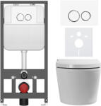 Cerano - Fali WC bidével Basic/Cronus Pro - fényes fehér - WC nyomógomb Dualo/White - fali - falba szerelhető - falsík előtti - 59, 3x38, 4 cm (CER-8050BD86513)