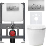 Cerano - Komplett WC szett Basic/Cesso - fényes fehér - WC nyomógomb Dualo/Silver - fali - alacsony modul - falsík előtti beépítés - 49x36 cm (CER-8050BD85939)