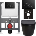Cerano - Falba épített WC szett Verde - fényes fekete - Prime/Dualo nyomógomb, fekete - fali - alacsony modul - falsík előtti/gipszkarton - 49x36 cm (CER-8050BD86294)