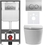 Cerano - Fali WC bidével Cronus Premium - fényes fehér - Prime/Dualo gomb, ezüst - fali - fali beépítés/gipszkarton - 59, 3x38, 4 cm (CER-8050BD86478)
