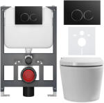 Cerano - Fali WC bidével Cronus Premium - fényes fehér - Prime/Dualo nyomógomb, fekete - fali - alacsony modul - falsík előtti beépítés/gipszkarton -… (CER-8050BD86474)