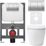 Cerano - Komplett WC szett Basic/Cesso - matt fehér - WC nyomógomb Maxio/Silver - fali - alacsony modul - falsík előtti beépítés - 49x36 cm (CER-8050BD86269)