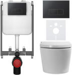 Cerano - Fali WC bidével Cronus Pro - fényes fehér - Prime/Modulo gomb, fekete - fali szereléshez - 59, 3x38, 4 cm (CER-8050BD86546)
