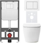 Cerano - Komplett WC szett Basic/Cesso - fényes fehér - WC nyomógomb Maxio/Fehér - fali - falba szerelhető - falsík előtti - 49x36 cm (CER-8050BD85943)