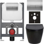 Cerano - Falba épített WC szett Cesso - fényes fekete - Prime/Modulo nyomógomb, ezüst - fali - alacsony modul - falsík előtti/gipszkarton - 49x36 cm (CER-8050BD86329)