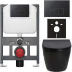 Cerano - Komplett WC-szett Basic/Cesso - fényes fekete - Modulo/fekete WC-nyomólap - függesztett - alacsony modul - előtétfalas szerelés - 49x36 cm (CER-8050BD86324)