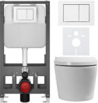 Cerano - Fali WC bidével Basic/Cronus Pro - fényes fehér - WC nyomógomb Maxio/White - szabadon álló - falsík előtti beépítés - 59, 3x38, 4 cm (CER-8050BD86527)