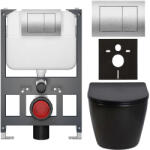 Cerano - Komplett WC szett Basic/Cesso - fényes fekete - WC nyomógomb Maxio/Silver - fali - alacsony modul - falsík előtti beépítés - 49x36 cm (CER-8050BD86314)