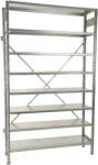  Horganyzott, teljes fémből készült STOW állvány 300x130x30 cm - 8 polc, teherbírás 1280 kg - ALAP MODUL