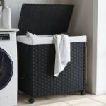 vidaXL Cos de rufe cu roti, negru, 60x35x60, 5 cm, ratan GartenMobel Dekor (372042)