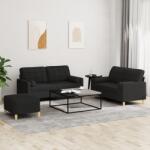vidaXL Set de canapele cu perne, 3 piese, negru, textil GartenMobel Dekor (3201302) Canapea