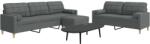 vidaXL Set canapele cu taburet si perne, 3 piese, gri închis, textil GartenMobel Dekor (3278344) Canapea