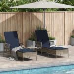 vidaXL Sezlong 3 pcs Gri si albastru marin 200 x 55 x 92 cm poliratan GartenMobel Dekor (365438)