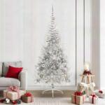 vidaXL Pom de Craciun artificial pre-iluminat Argintiu 210 cm PET GartenMobel Dekor (3397221)