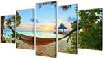 vidaXL Set tablouri din panza cu imprimeu plaja cu nisip si hamac, 200x100 cm GartenMobel Dekor (241563)