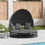 vidaXL Pat sezlong pentru exterior cu baldachin, negru, poliratan GartenMobel Dekor (4108234)