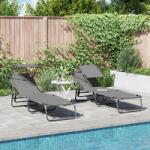 vidaXL Set de 2 sezlonguri pliabile cu baldaquin Gri din material Oxford 600D GartenMobel Dekor (42003137)