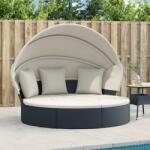 vidaXL Pat sezlong pentru exterior cu baldachin, negru, poliratan GartenMobel Dekor (362254)
