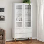 vidaXL Dulap cu vitrina, alb, 90x35x175 cm, lemn masiv de pin GartenMobel Dekor (350544) Biblioteca