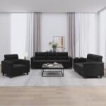 vidaXL Set de canapele cu perne, 3 piese, negru, microfibra GartenMobel Dekor (3202293) Canapea