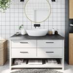 vidaXL Blat de baie, gri închis, 100x60x(2-6) cm, lemn masiv tratat GartenMobel Dekor (3156232)