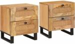 vidaXL Set 2 noptiere din lemn masiv de mango, 2 sertare, 40 x 33 x 46 cm (4018043)
