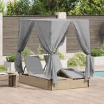 vidaXL Sezlong dublu cu perdele Gri 205 x 129 x 200 cm poliratan GartenMobel Dekor (3376130)