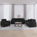 vidaXL Set de canapele cu perne, 3 piese, negru, microfibra GartenMobel Dekor (3202305) Canapea