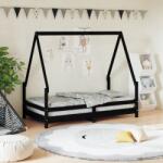 vidaXL Cadru de pat pentru copii, negru, 80x160 cm, lemn masiv de pin GartenMobel Dekor (834491)