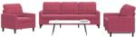 vidaXL Set canapea cu perne, 3 piese, rosu vin, catifea GartenMobel Dekor (3278355) Canapea