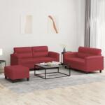 vidaXL Set de canapele cu perne, 3 piese, rosu vin, piele ecologica GartenMobel Dekor (3202370) Canapea