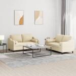 vidaXL Set de canapele cu perne, 2 piese, crem, material textil GartenMobel Dekor (3201820) Canapea