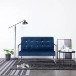 vidaXL Canapea cu 2 locuri cu brate, albastru, crom si catifea GartenMobel Dekor (282166) Canapea