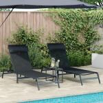 vidaXL Set de 2 Sezlonguri Pliabile Negru Cadru metalic, material textilen GartenMobel Dekor (42010349)