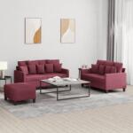 vidaXL Set canapea cu perne, 3 piese, rosu vin, material textil GartenMobel Dekor (3201662) Canapea