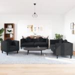 vidaXL Set de canapele cu perne, 3 piese, negru, catifea GartenMobel Dekor (3209252) Canapea