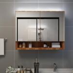 vidaXL Dulap de baie cu oglinda si LED-uri, stejar, 80x15x60 cm, MDF GartenMobel Dekor (323606)