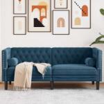 vidaXL Canapea Chesterfield cu pernute/2 locuri, albastru, catifea GartenMobel Dekor (372691) Canapea
