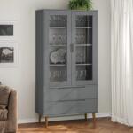 vidaXL Dulap cu vitrina, gri, 90x35x175 cm, lemn masiv de pin GartenMobel Dekor (350545) Biblioteca