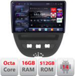 Edotec Navigatie Android 2K 16+512GB pentru Citroen C1, Peugeot 107, Toyota Aygo (KIT-C1+EDT-E810-2K)