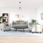 vidaXL Set de canapele, 3 piese, cu perne, gri deschis, catifea GartenMobel Dekor (3209247) Canapea
