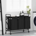 vidaXL Cos de rufe 3 compartimente cu roti stejar negru GartenMobel Dekor (859090)