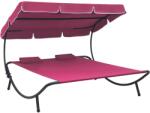 vidaXL Pat sezlong de exterior cu baldachin si perne, roz GartenMobel Dekor (313524)