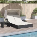 vidaXL Sezlong dublu cu baldachin si perne, negru, poliratan GartenMobel Dekor (368637)