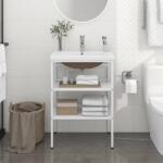 vidaXL Cadru lavoar baie cu chiuveta încorporata, alb, fier GartenMobel Dekor (3101374)