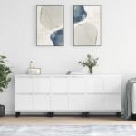 vidaXL Servante, 3 piese, alb extralucios, lemn prelucrat GartenMobel Dekor (3190207) Comoda
