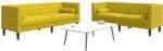 vidaXL Set canapele Chesterfield cu perne rulou 2 piese galben catifea GartenMobel Dekor (3209297) Canapea